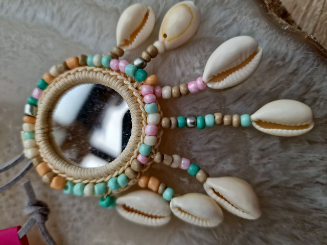 Collier Sautoir Miroir Bohème Macramé Attrape Rêves Coquillages Perles