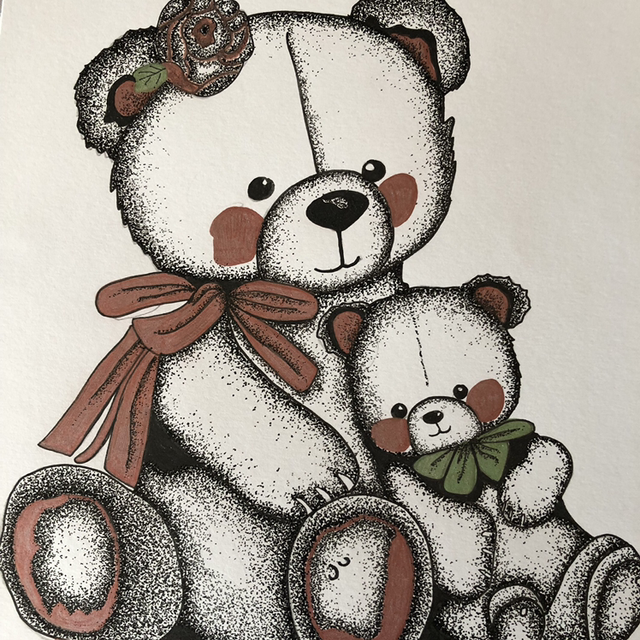 Ours &amp; son petit - 30 x 40 cm -  encadrement 