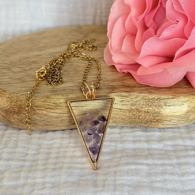Collier pointe bohème chic en améthyste– Acier inoxydable