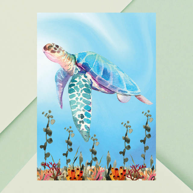 Impression de Tortue de Mer dans le Récif Corallien - Décoration Murale Marine / Sea Turtle in Coral Reef Art Print - Marine Wall Decor