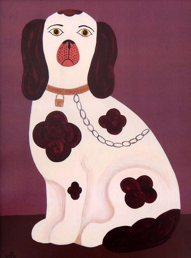 Framed Fine Art Print - Staffordshire Dog - Left Facing - Pink