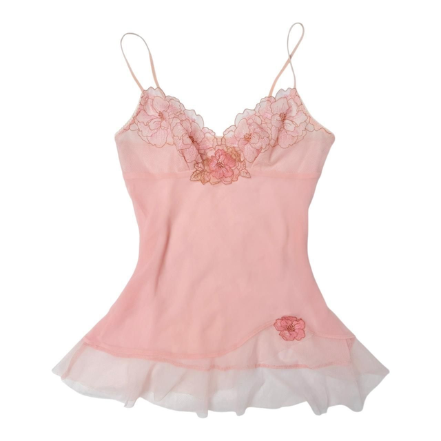 Japanese brand coquette pink silk floral embroidered cami 