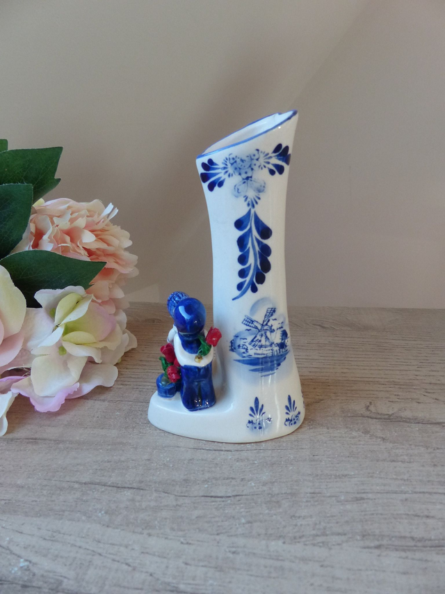Petit Vase Vintage en Porcelaine Delft : Amoureux Hollandais en Forme de Cœur – Cadeau Romantique, Charmant Cœur Amoureux – Idéal Couples