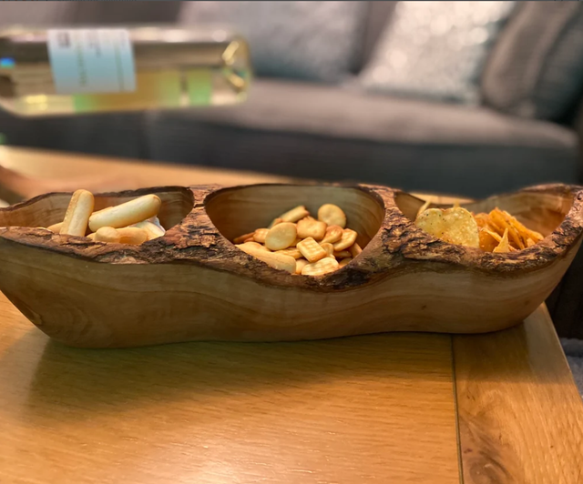 Rustic Olive Wood Long serving snack bowl 