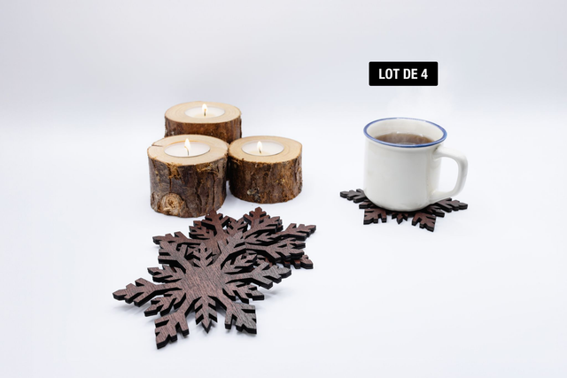 Dessous-de-verre en bois motif étoile (Lot de 4)