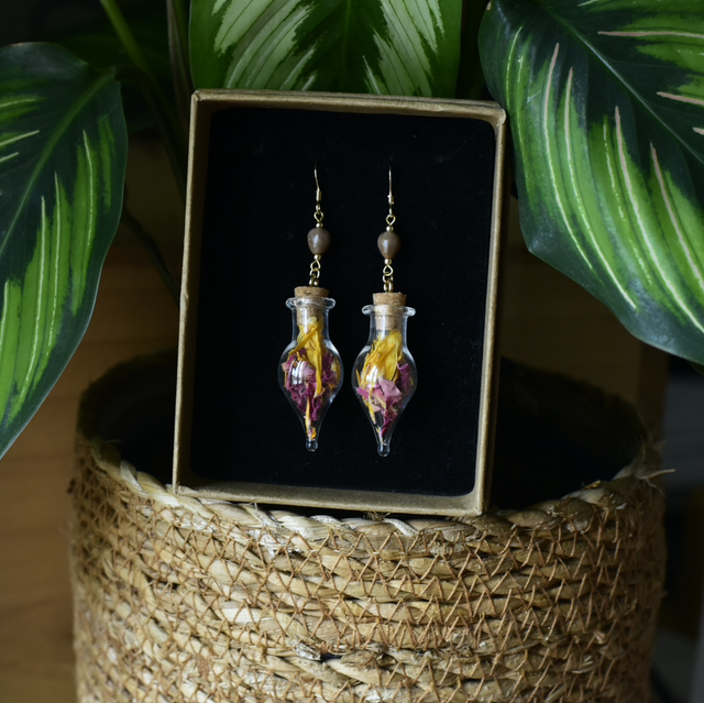 boucles d’oreilles fioles rose & calendula