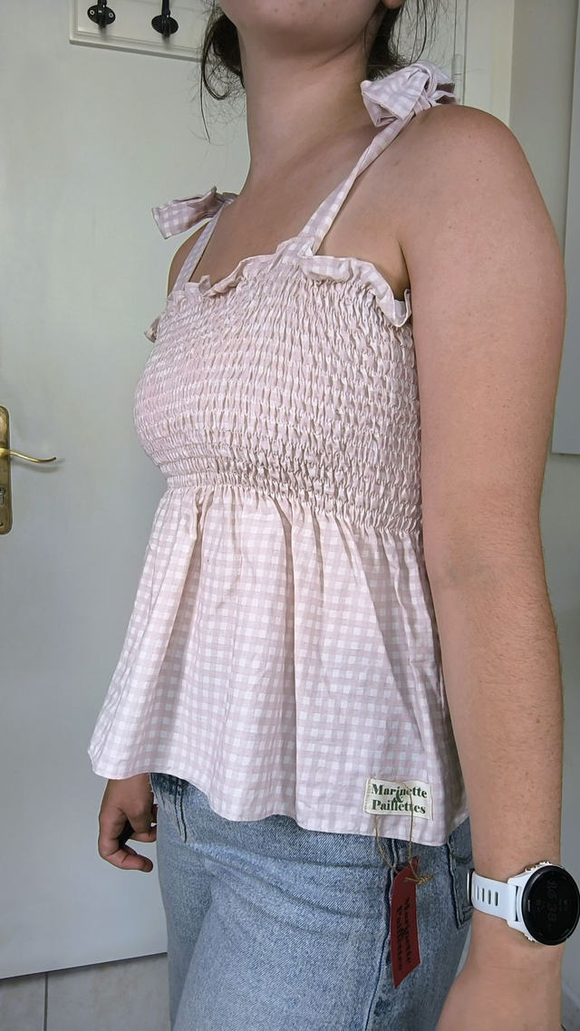 Top à smocks vichy rose - Taille 2
