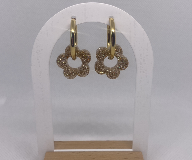 Gold glitter flower hoops 