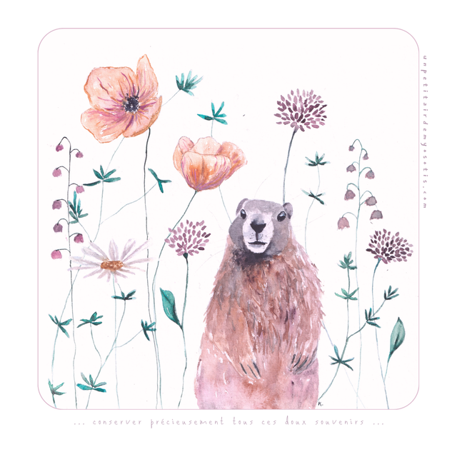 Carte-poème Marmotte "conserver précieusement tous ces doux souvenirs" 