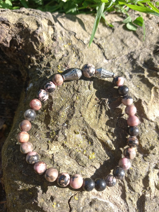 Rhodonite 6 Mm Et Argent Tibétain 925