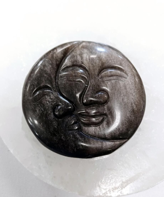 Silver Sheen Obsidian Sun and Moon Face