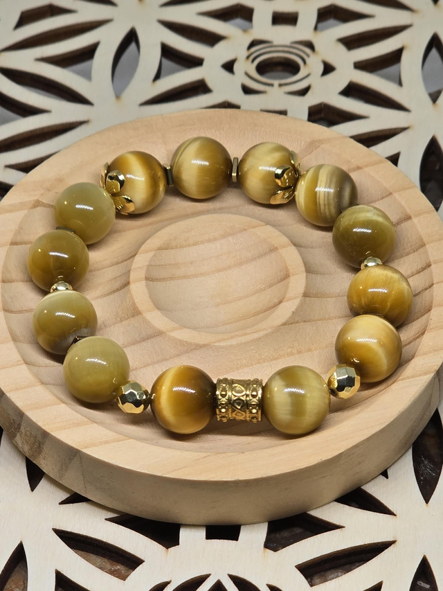 Bracelet Œil de tigre doré XL 1,2 cm
