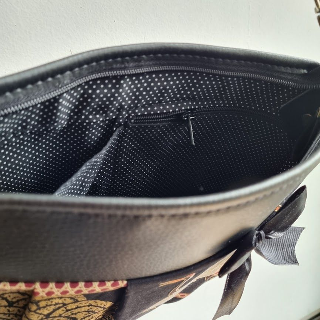 Sac à bandoulière fermeture zippée "Grues" & simili cuir noir