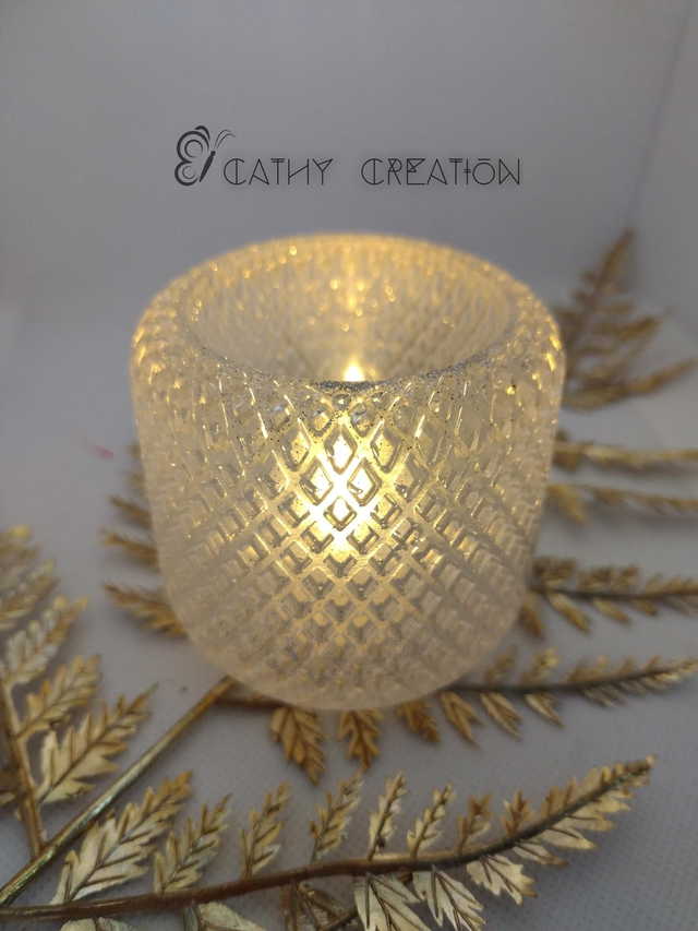 Pot paillettes avec bougie led 7x6 cm