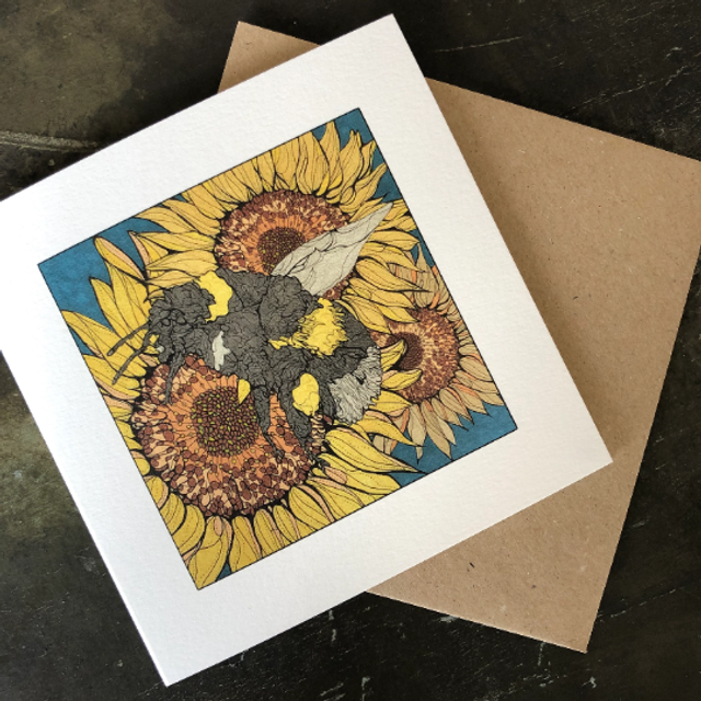Card - blank - bee and sunflower square