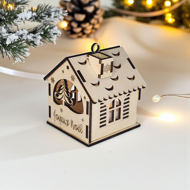 Décoration de sapin de Noël maison en bois, cadeau personnalisé - chalet de Noël déco Sapin