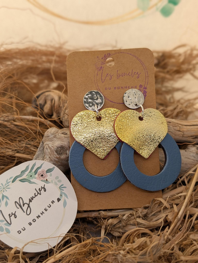 Boucles d&#039;oreilles Coeur ❤️ jaune bleu mo020