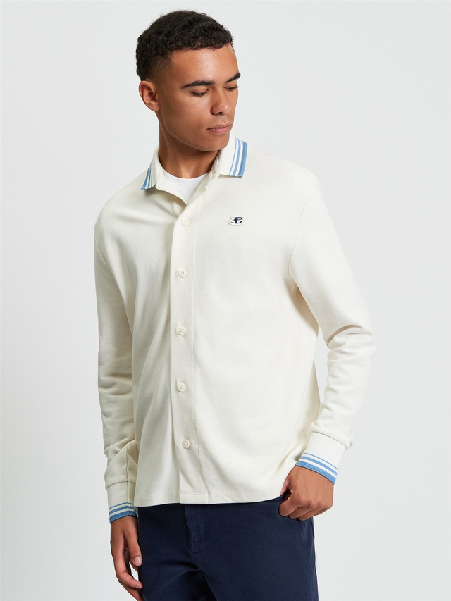 Ben Sherman 1013065 Tipped Long Sleeve Polo - Snow White 