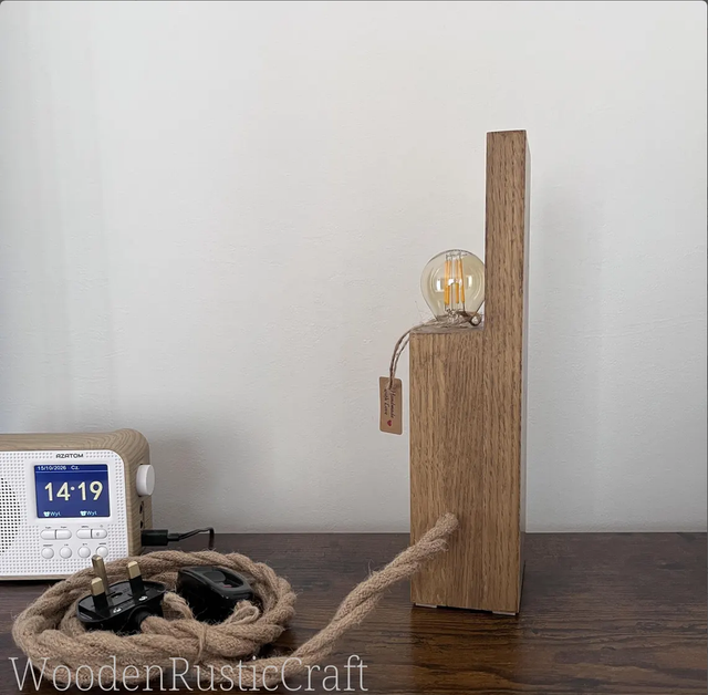 Rustic Oak Farmhouse Lamp with Jute Cord