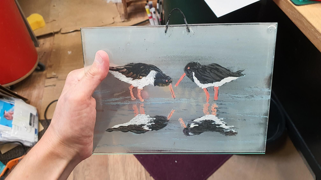 A5 oystercatcher glass wall art
