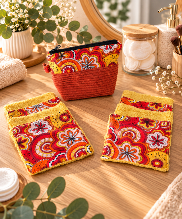 Pochette avec 8 lingettes démaquillantes lavables  