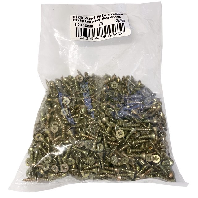 Chipboard Screws / 3.0 x 13mm / QTY 1000 / 0344549