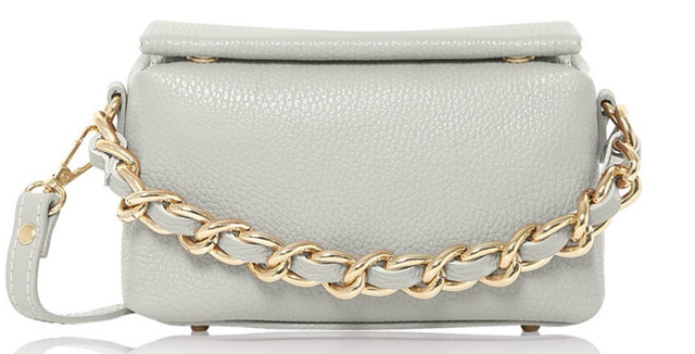 Clutch Handbag with Shoulder Strap (Grey Italian Leather)