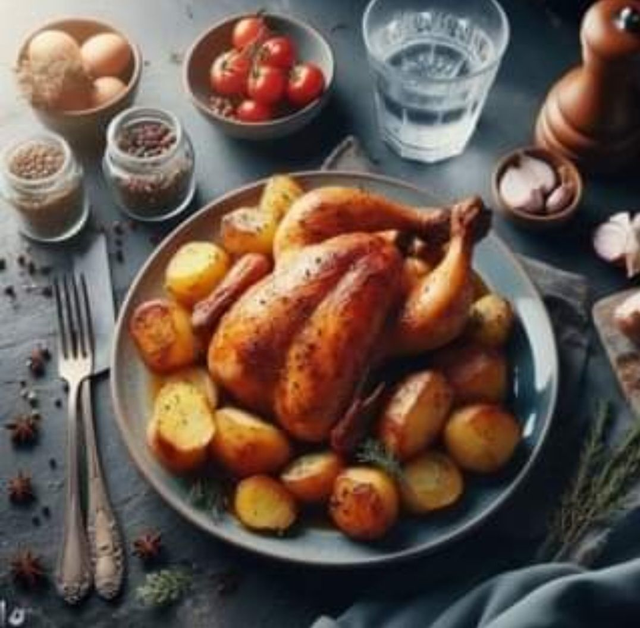 Poulet rôti 1.2kg avec pommes de terre