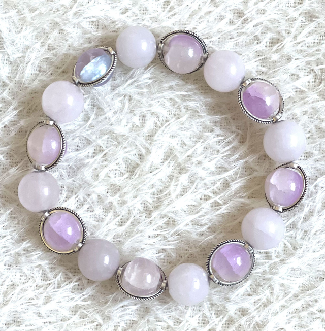 B34 - Bracelet perles en agate rose et en verre