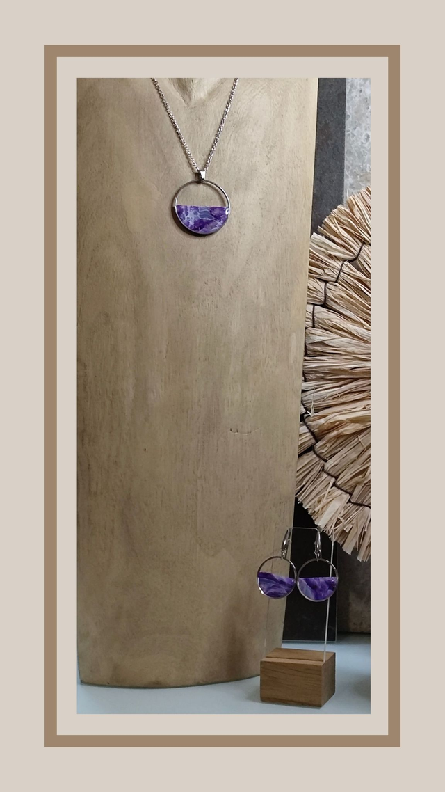 Parure faux améthyste rond 