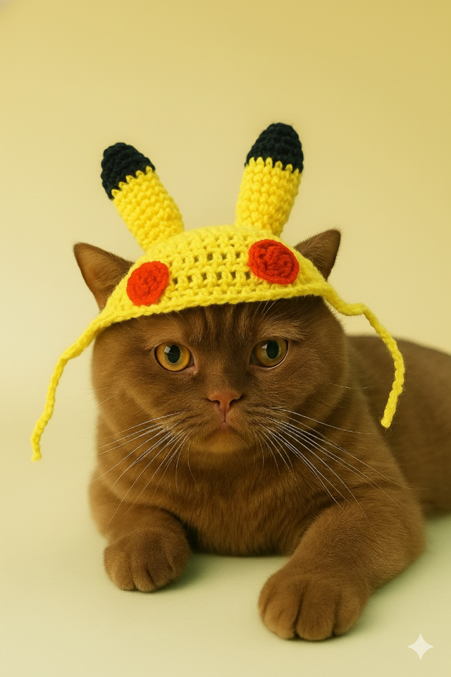 Chapeau Pikachu pour Chat - Bonnet Pokemon Crochet