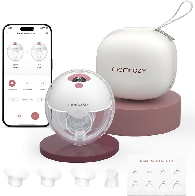 Momcozy M5 Milchpumpe mit App, Elektrisch mit doppelt Abgedichteter Flansch, 3 Modi und 9 Stufen, 24 mm (1, Rot)