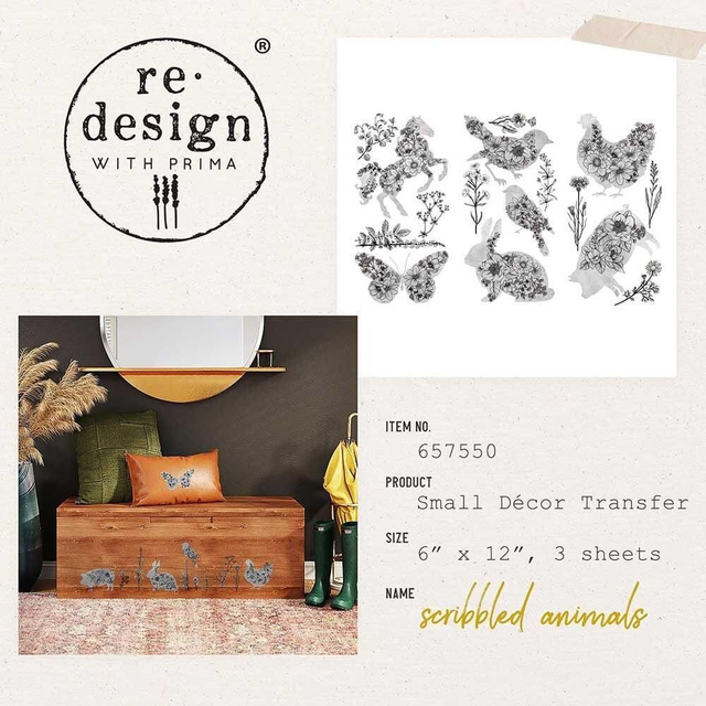 6x12 Re-design Decor Transfer - Scribbled Animals