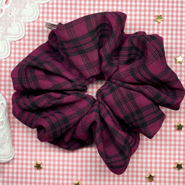 Burgundy &amp; Black Check Jumbo Scrunchie 