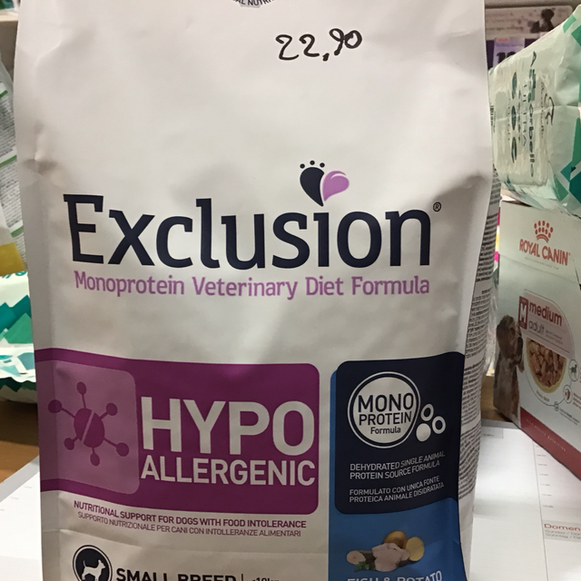 EXCLUSION HYPOALLERGENIC DOG PESCE E PATATE 2KG 8011259000262