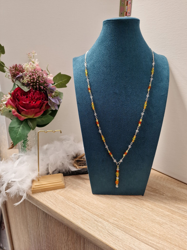 Collier Sautoir Argenté Orange Jaune