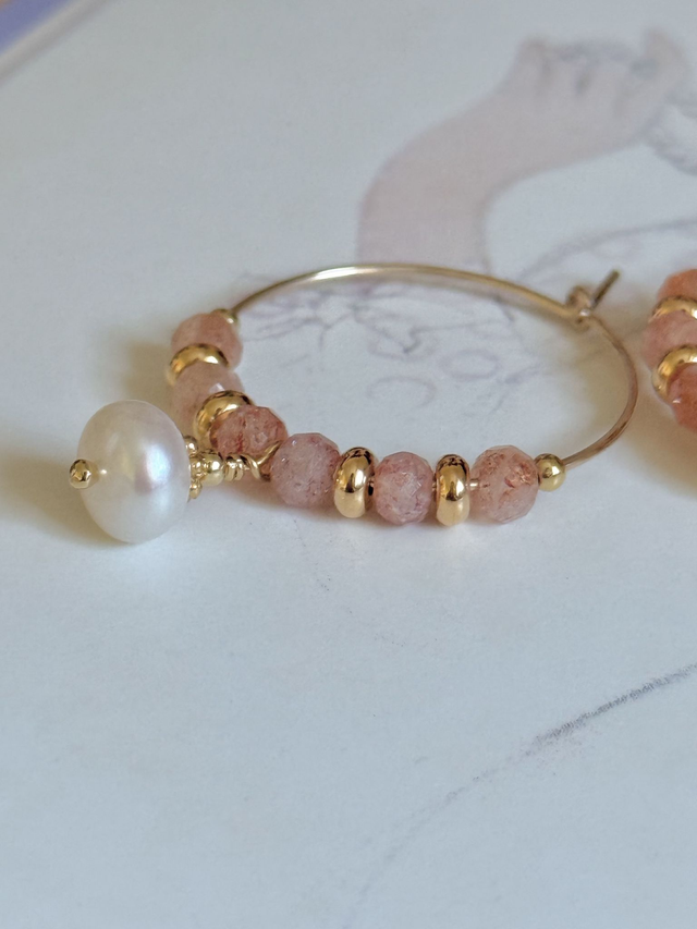 Créoles Heliolite (pierre du soleil), Perles Philippines, Collection "Envoûtante"