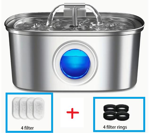 Fontaine a Eau Intelligente Pour Chats et chiens En Acier Inoxydable de 3,2 L Avec Fenêtre de Niveau D'eau, Distributeur D'eau  Automatique 