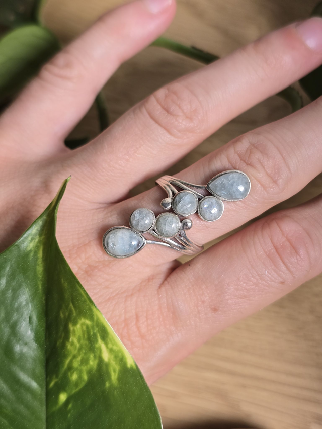 Bague "Constellation" en Aigue-Marine, argent 925 (Qualité AA)