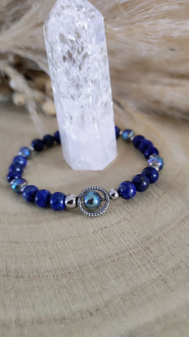 Bracelet "Pierre de Vérité" Lapis lazuli et Aqua aura