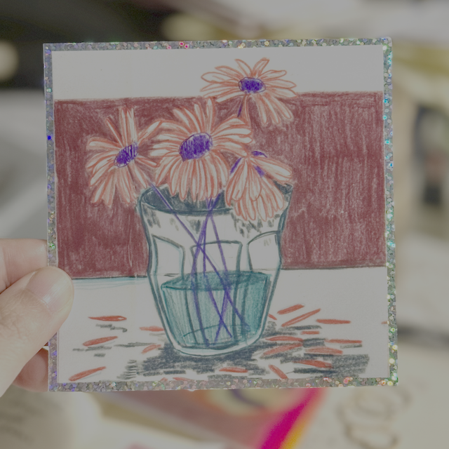 Sticker fleurs de soucis qui fânent - Bord pailleté