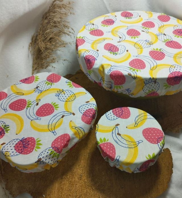 Charlotte / couvre plat / couvre bol  ||  Lavable et réutilisable (lot de 3 tailles) - Fruits