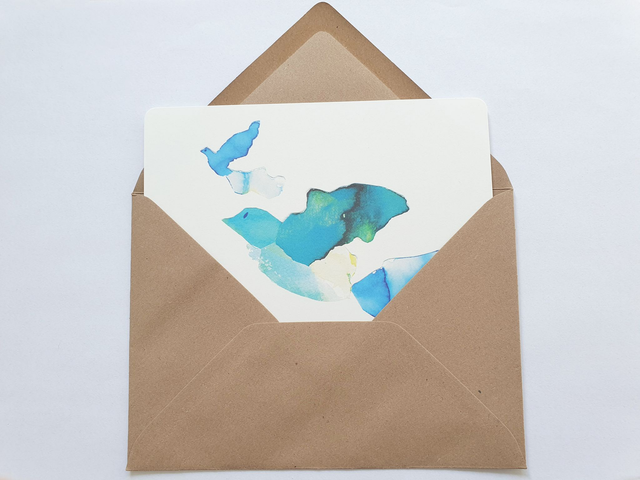 Two Birds Watercolour Collage Postcard