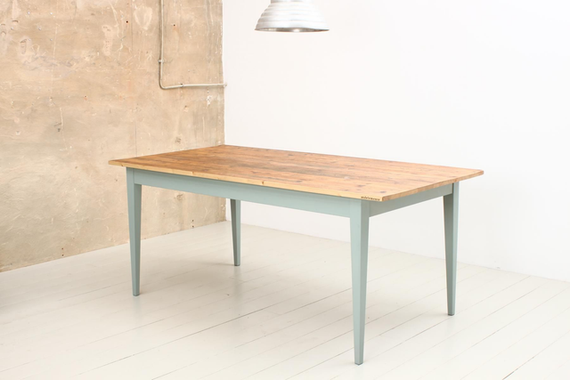 UNIK Tisch Altholz 180 x 85 cm, Oberfläche hell, glacierblau