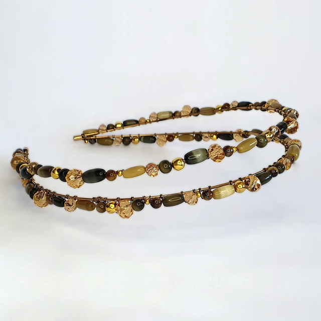 Willow Diadema doble tocado joya con piedras ojo de gato y crsitales