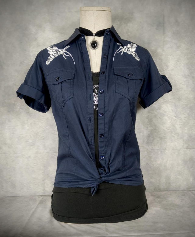 Chemise style Pin up "Hot Rod Lupo" Navy blue