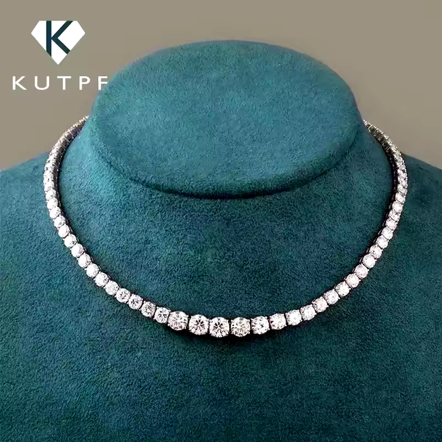 3-5mm Size Gradient Full Moissanite Diamond Tennis Necklace with Certificate 100% S925 Silver Choker Riviera Necklace for Women
