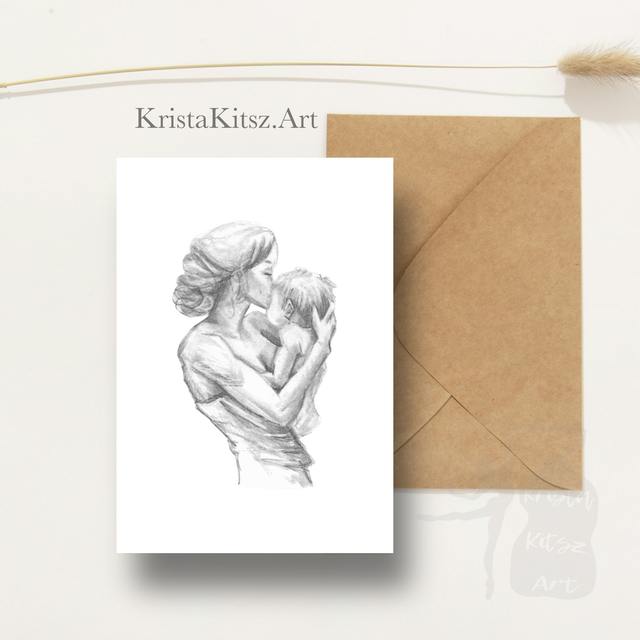 Gevouwen Ansichtkaart Moeder en Kind,  inclusief enveloppe 