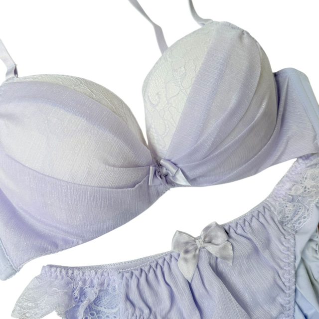 Pastel purple glittery tulle Japanese Bra + Underwear Set UK 32B, 32C, 34C 