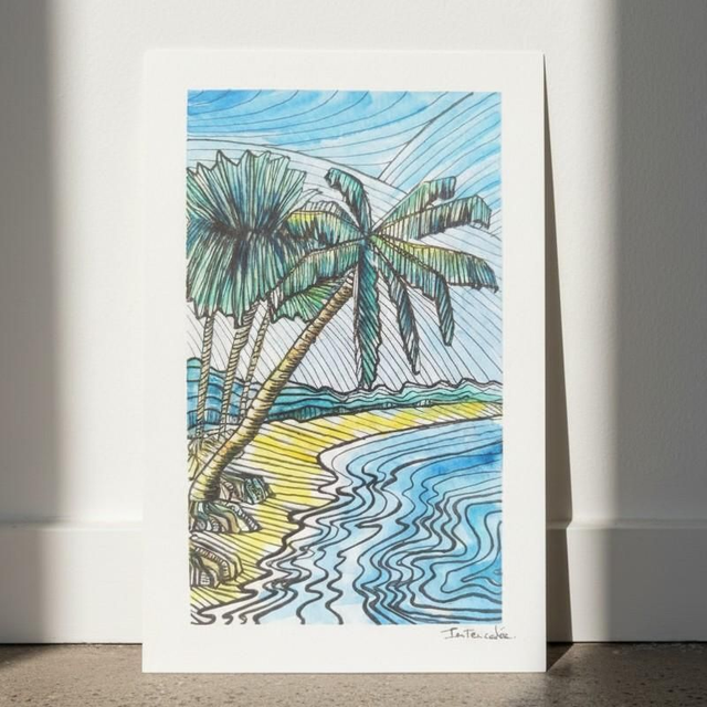 Encre et aquarelle - La plage des Salines Martinique 